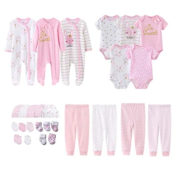 27 pezzi neonato vestiti per ragazza set regalo stampa 100% cotone vestiti per neonato tinta unita accessori per bambini