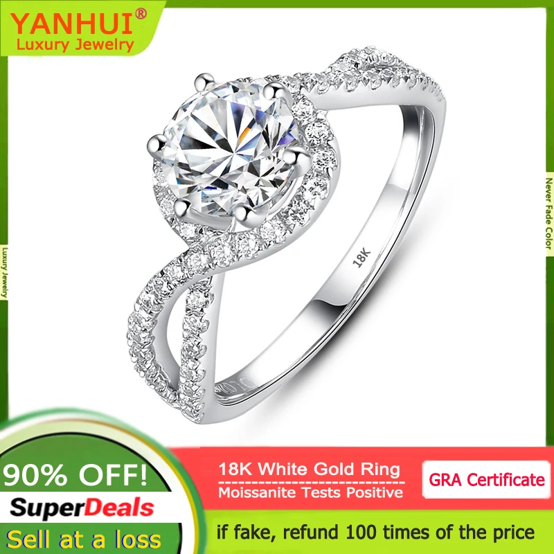 

100% Genuine Certified 18K White Gold Rings High Clarity D Color VVS1 1 Carat Diamond Moissanite Rings Women Wedding Jewelry