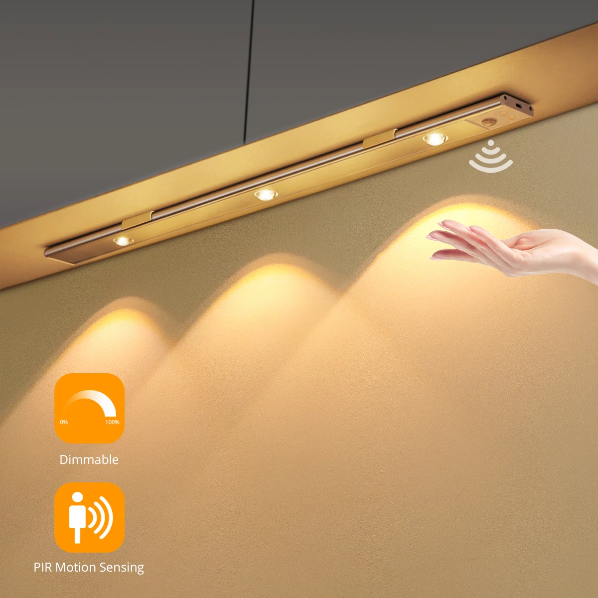 PIR 모션 센서 스위치 스포트라이트, USB 충전식 자석 램프, 주방 캐비닛 침실 조명, 3 LED 바 야간 조명