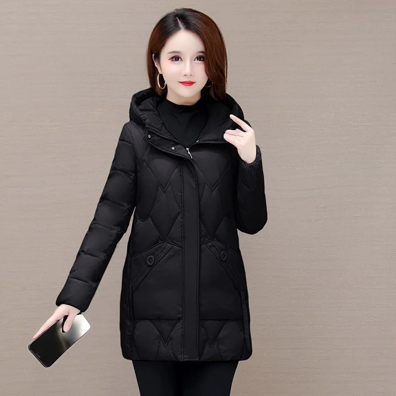 2023 New Women Cotton Coat Winter Jacket Female  Loose Thick  Mid Length Version Parkas Warm Outwear Thin Hooded Overcoat