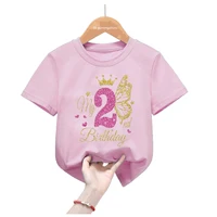 Customized Name Tshirt It's My 1-11th Happy Birthday Princess Golden Butterfly T-Shirt Girls Gift Kids Clothes Short Sleeve 2