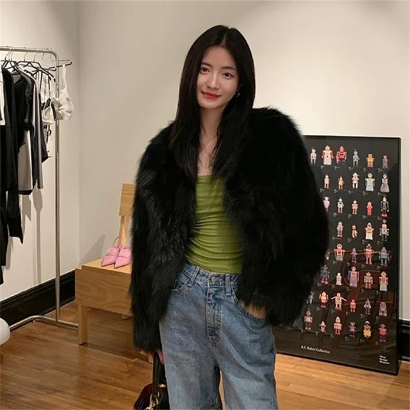 Korea Fashion Faux Fox Fur Coat Women Warm Coats Loose Short Outercoat Lady Elegant Casual Top Y2k Autumn and Winter 2023 New