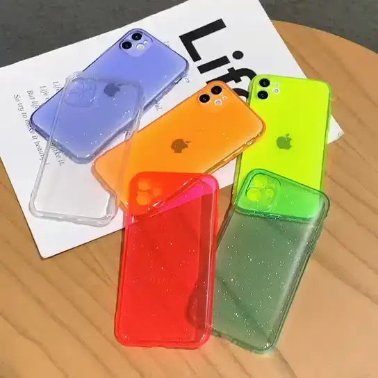 Custodia Fluorescente Trasparente Per IPhone - Modelli 15 Pro Max/14/13/12/11/X/XR/7/8/Plus/SE - Cover Morbida TPU Con Glitter Nero