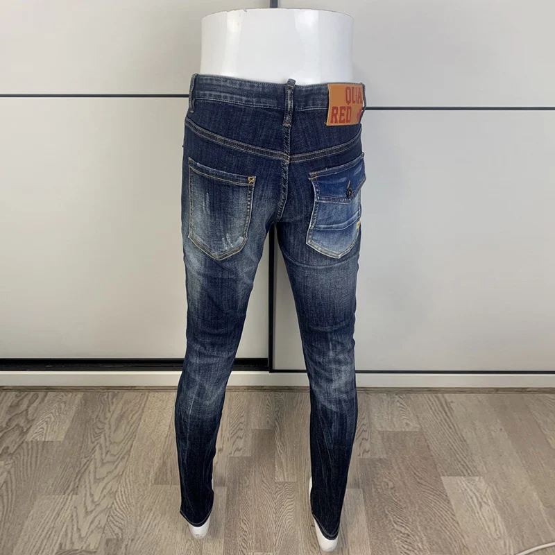 Street Fashion Men Jeans High Quality Retro Blue Elastic Slim Fit Vintage Ripped Jeans Men Pocket Designer Brand Pants Hombre
