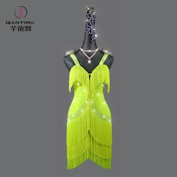 여성용 라틴 댄스 원피스, 코스튬 소녀 공연 의상, 파티 프린지 스커트, 볼 라인 세트, 삼바 무대 연습복, 2024 신상