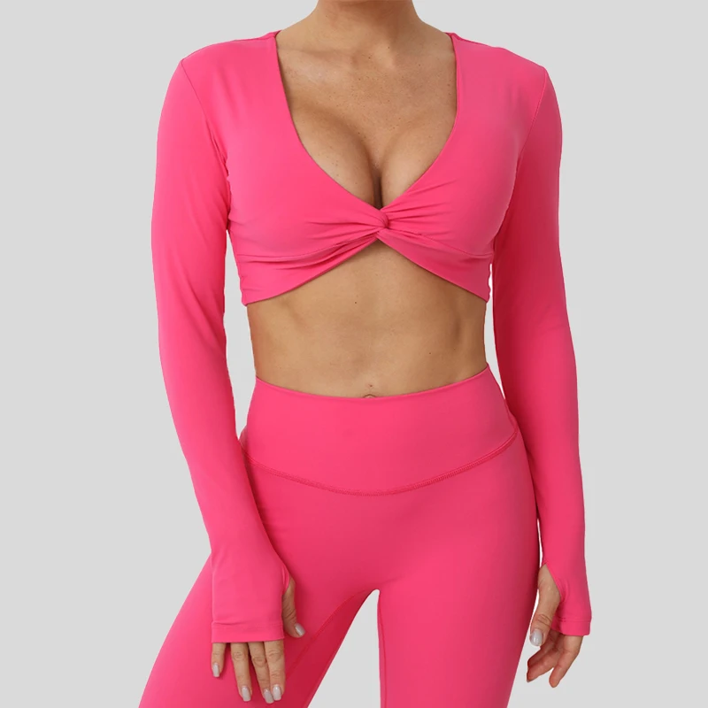 Sexy Long Sleeve Shirt Women Gym Crop Top Women Quick Dry Yoga Clothing Outdoor Leisure Long Sleeved Top Female Cross Sportswear