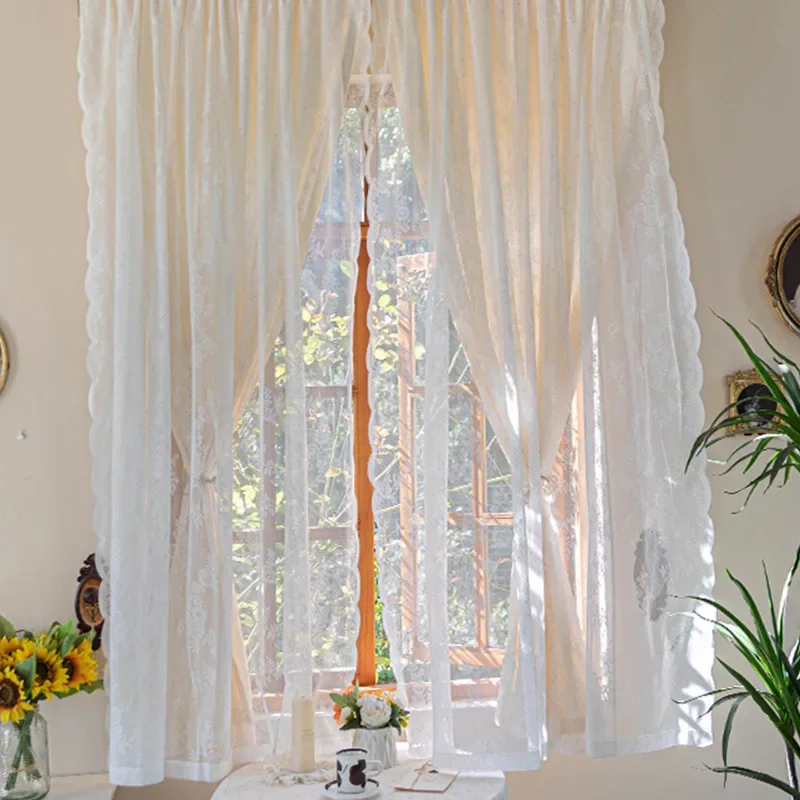 OQ5M Wholesale Double Layer French Vintage Curtains American Rustic White Lace Gauze Curtains Princess Wind Balcony Floating 5