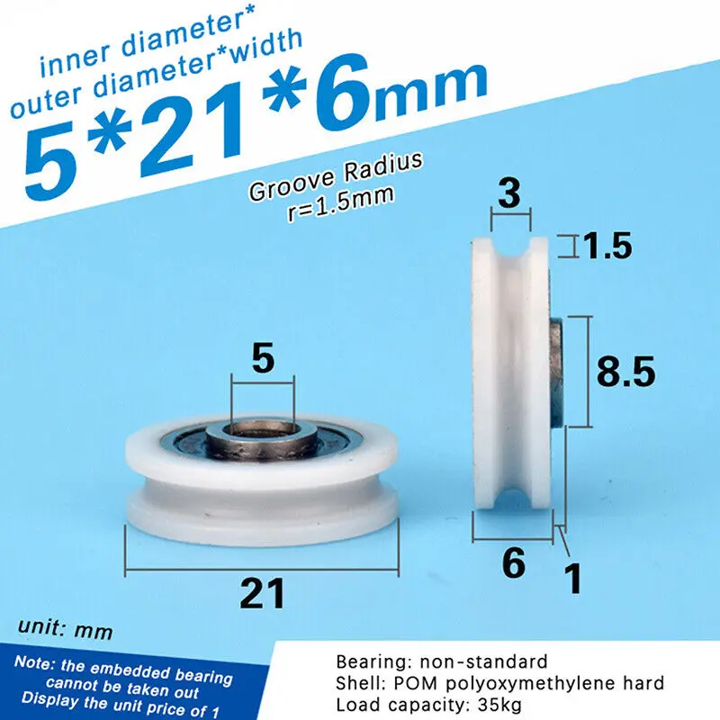 U Groove Bearing Pulley Line Lifting Wheel Bathroom Wheel 1PC 5*21*6mm Hard Stainless steel fixed pulley lifting rope pulley moving door window slide wheel