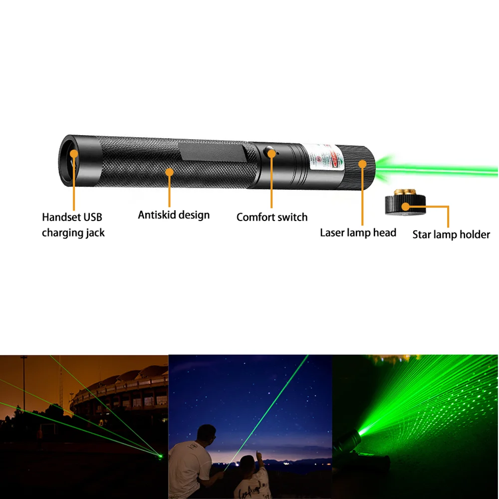 Green Laser Pointer- 10000m USB Charging Built-in Battery Laser