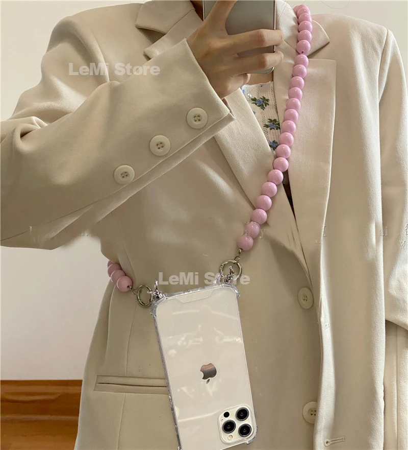 thumbnail image 1 of Colour Beads Lanyard Shockproof Case For iPhone 15 14 plus 13 12 11 Pro mini X XS Max XR 7 8 Plus SE 2020 Hand Chain Clear Cover, 1 of 5