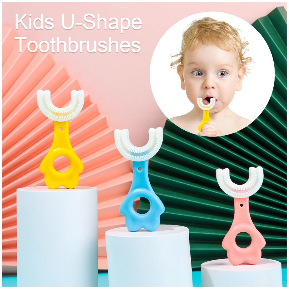 

U-Shaped 2-12 Years Children Silicone Toothbrush Oral Care Cleaning Brush Pink Blue Convenient Simple Mini Baby Teeth Wash Tool