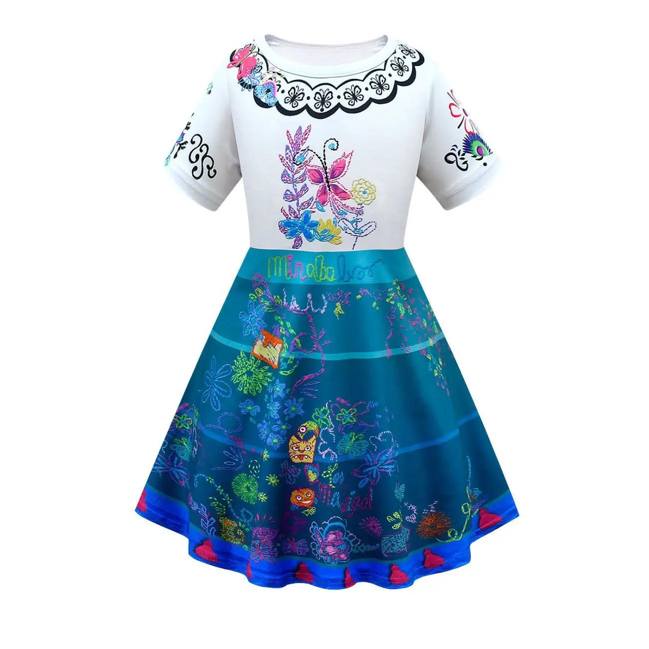 New Encanto Dress Mirabel Cosplay Princess Dresses Baby Girls Short Sleeve Cartoon Clothing Children Party Birthday Outfits baby girl skirt apparel