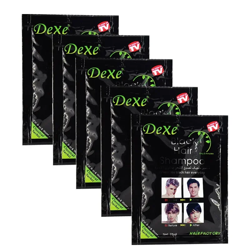 5 pezzi Dexe Shampoo per capelli neri veloci Solo 5 minuti Bianco Diventa colore dei capelli neri 2 pezzi / lotto Depilazione grigia per uomini e donne - immagine 2