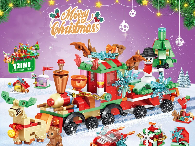 Christmas Building Block Santa Claus Snowman Elk Tree Micro Brick Puzzle Assembly Model Home Decoration Party Gift Kid Toy
