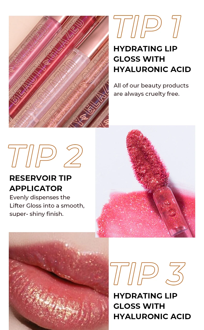 Description Picture 5 of itemBeauty Glazed Gleaming Lip Gross Mirror Pearl Glitter Lip Tint Moisturizing Lip Plumping Sexy Shimmer Diamond Liquid Lipstick
