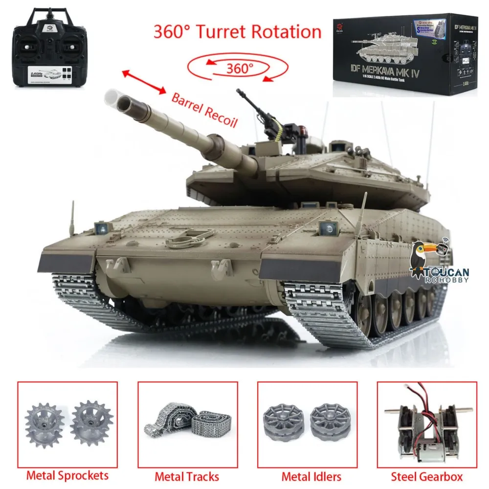 RC 탱크 업그레이드 에디션 1/16 헹롱 IDF 메르카바 MK IV TK7.0 3958 360 °   터렛 회전식 투칸 조종식 장난감