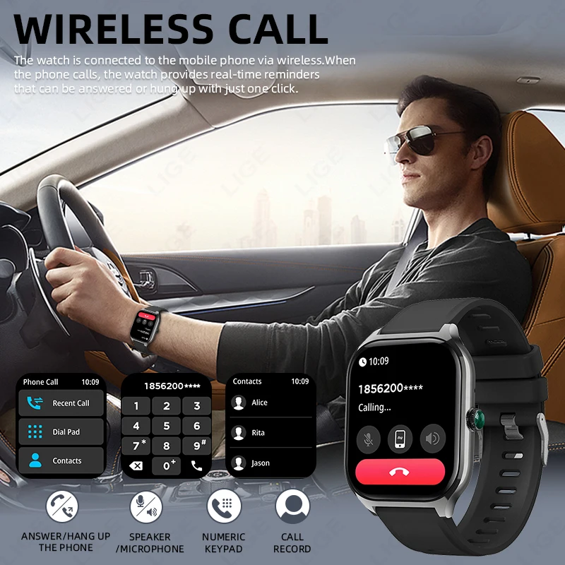 LIGE Smart Watch Men Women 2.01''inch Outdoor Sport Waterproof Bluetooth Call Sports Fitness Smart Watches Ladies Smartwatch New