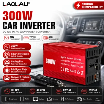 Convertitore di potenza digitale per auto da CC 12V a CA 220V 50Hz con porte USB 5V 2.4A, protezione da sovraccarico/surriscaldamento/cortocircuito