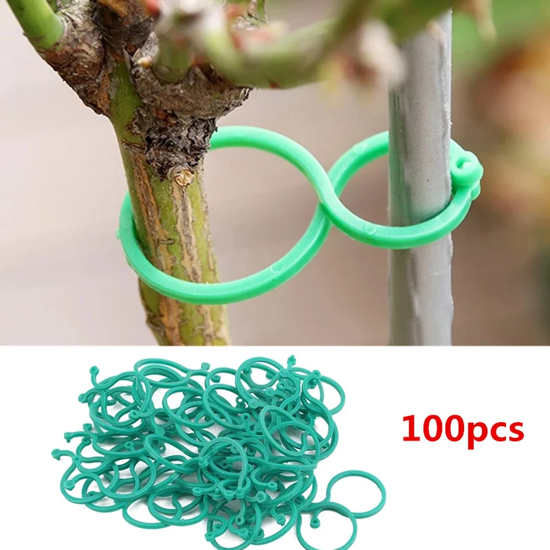 

100Pcs Garden Vine Strapping Clips Plant Bundled Buckle Ring Holder Tomato Garden Plant Stand Tool Garden Decor Vine Support