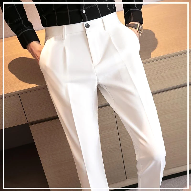 Spring and Autumn Fashion Casual Business Korean Edition British Style High Waisted Slim Fit Dark Striped Cropped Suit Pants
