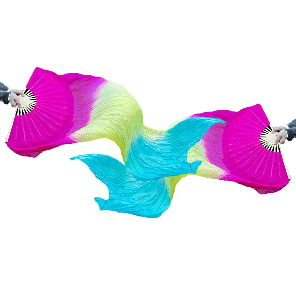 1pcs 150cm Length Dancing Fan Ms.Belly Gradient Color Imitation Dance Hot Long Silk Props Dancer Practice Fans Sell H3T5