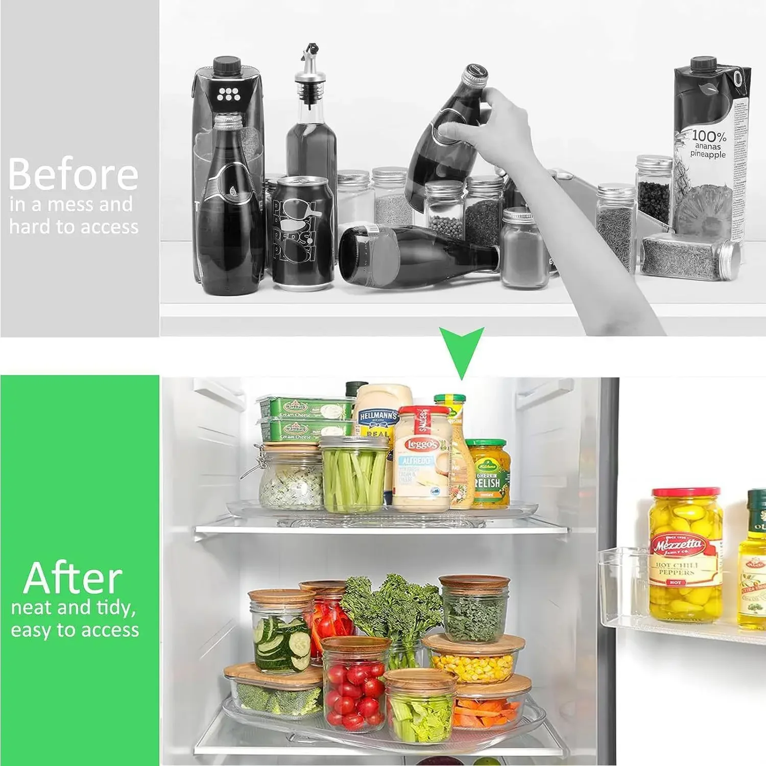 Turntable Organizer Tray for Refrigerator 360 Rotatable Rectangle Storage Rack Saving Space Turntable Rack for Kitchen Cabinet 3