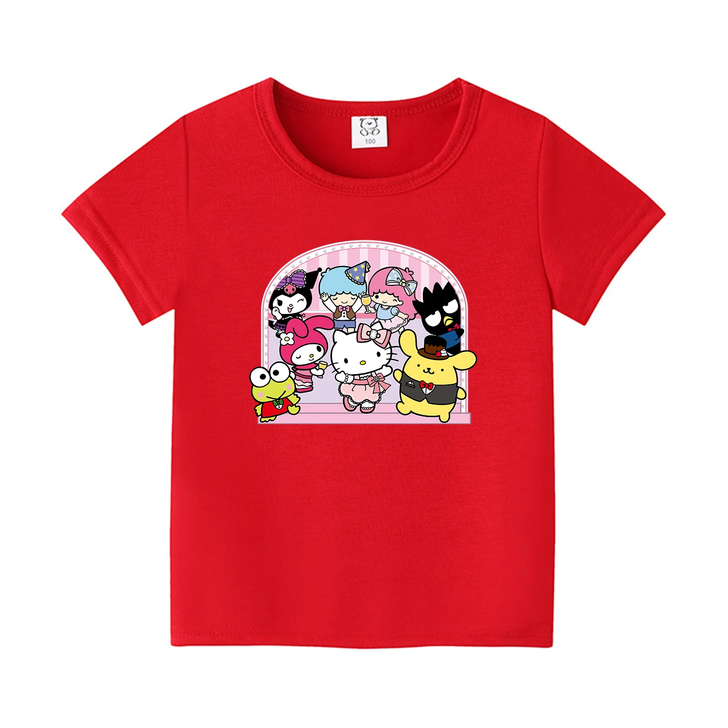 MINISO New Cotton Girls T-Shirts Cartoon Anime Hello Kitty& Friend Print Fashion Streetwear  T Shirt Kids T Shirts Tops Clothing 4