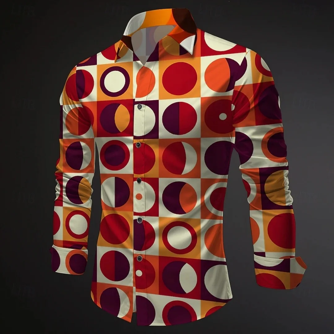 70er-Jahre-Themenpartys-Hemd der 70er-Jahre-Disco-Party für Herren – formelle Retro-Vintage-Bluse mit Knöpfen und Farbverlauf, maschinenwaschbar – Detail 5