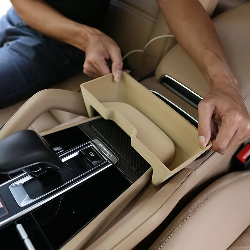 

For Porsche Cayenne 2018-2023 ABS beige Car Central Control Armrest Storage Box Gear Shift Case Storage Box Car Accessories