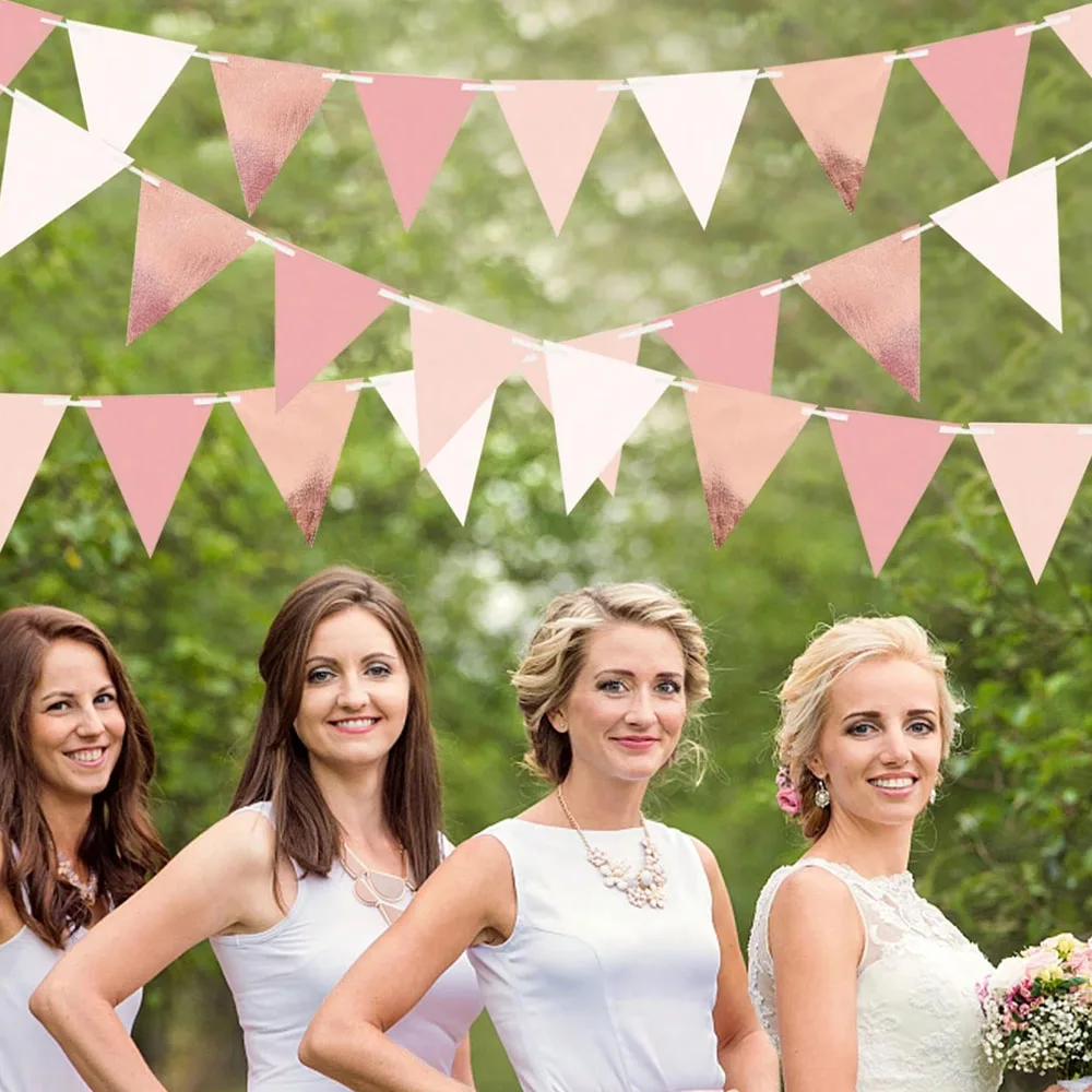 Rose Gold Pennant Garland Paper Triangle Flag Banner Rose gold pennant garland