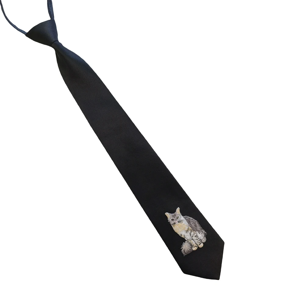 Neck Tie 49CM Animal Embroidery Lazy Tie Homecoming Student Zipper Tie Jk Collar Solid Color for Academic Nightclub Style