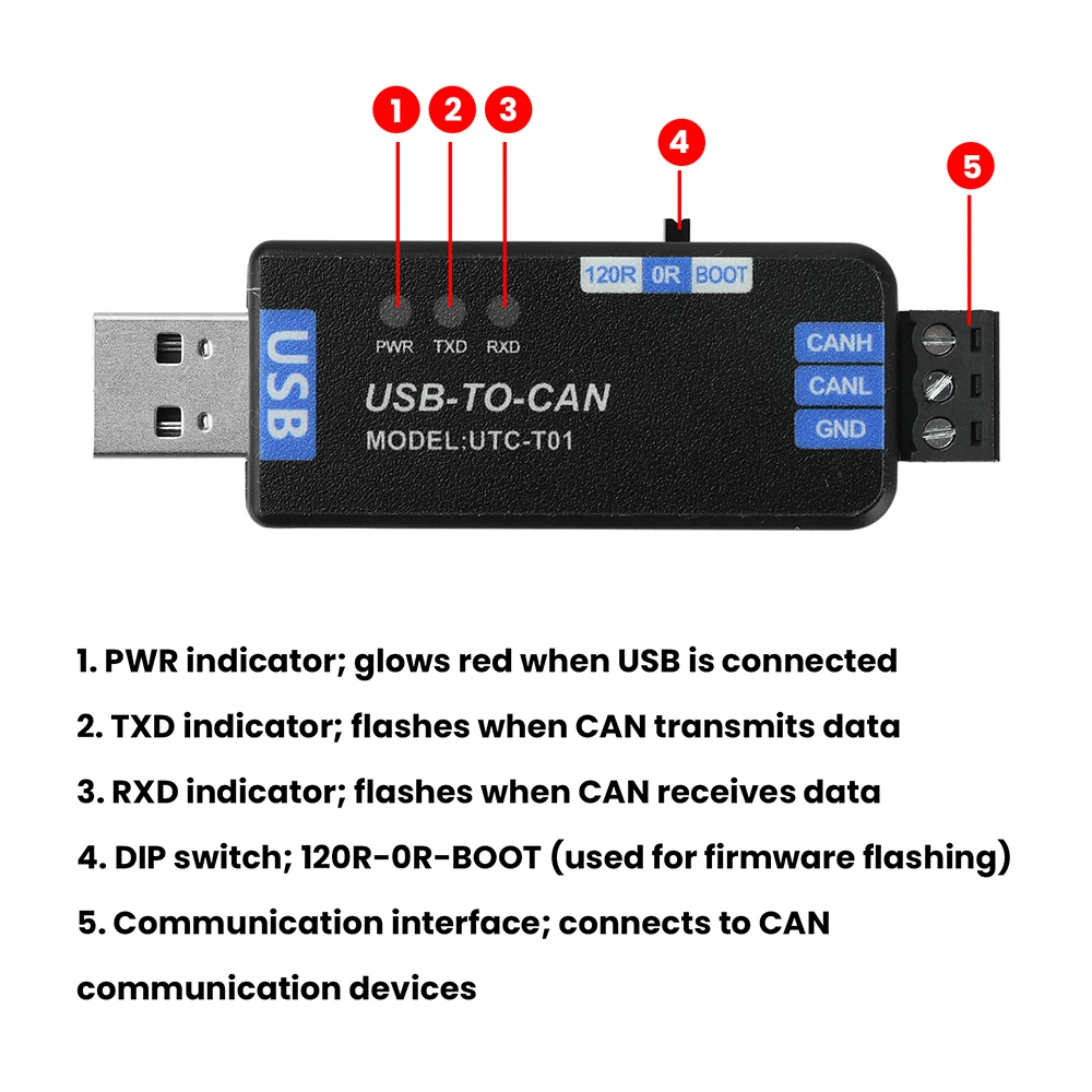 USB-CAN 통신 장비 USB-CAN 2.0A 어댑터 분석기 고속 USB 신호 변환기 PCAN 펌웨어