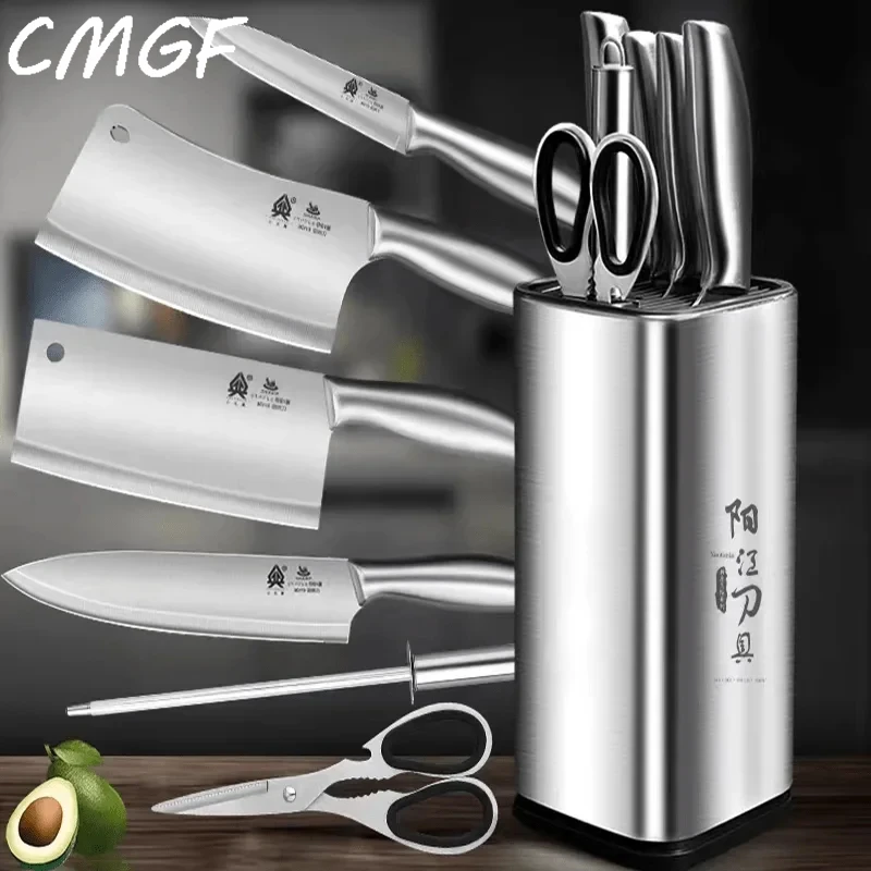 

Набор кухонных ножей CMGF из нержавеющей стали, шеф-нож, высокопрочный нож для нарезки мяса, искусственный Кухонный Нож, Набор из 7 предметов
