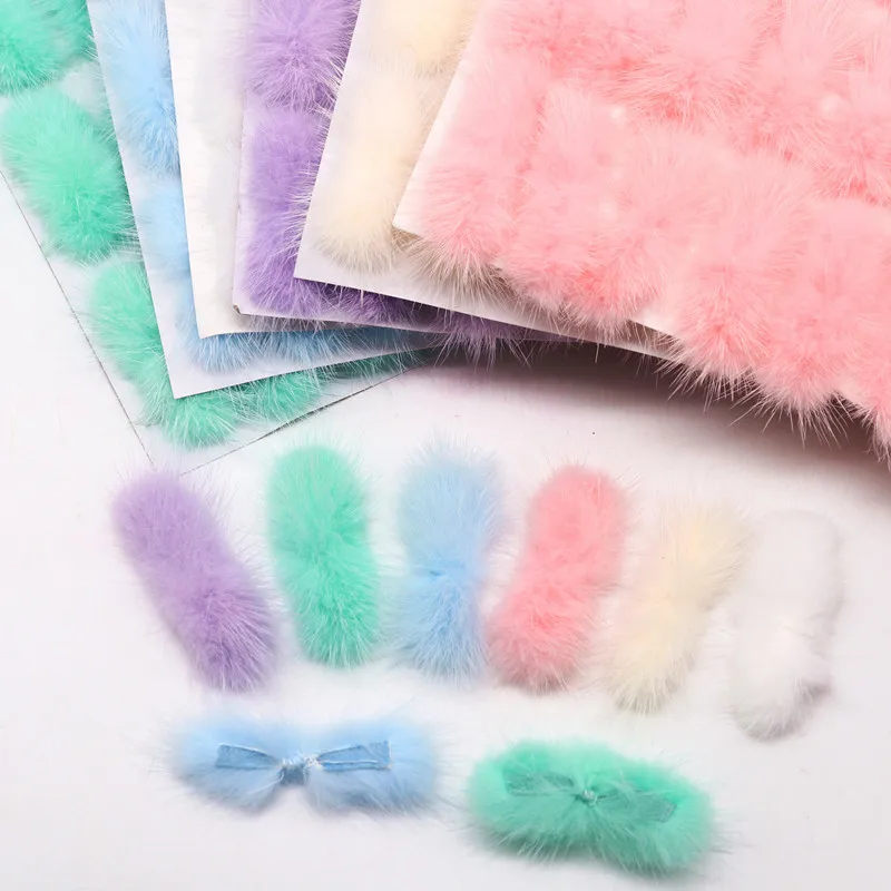 Craft Supplies Pom Poms Craft Supplies 5pcs Mink Pompom Bowknot 2cm*6cm High-Grade Mink Hair Fur Pompon Handmade Bow Sheet DIY Make Bow Tie Accessories Apparel Patch