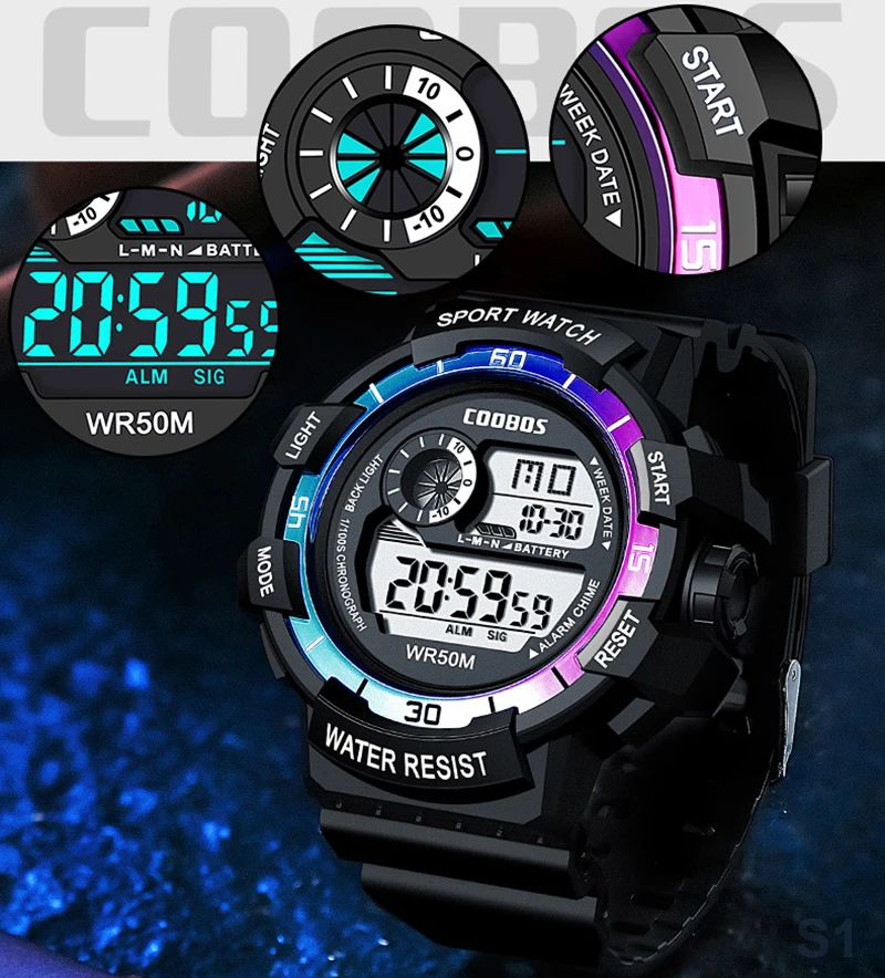 Luxury Colorful Sport Men Watch Waterproof Fashion Led Luminous Digital Wristwatches For Man Big Dial Military Clock Reloj Hombr