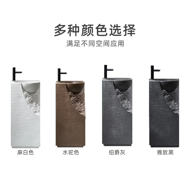 Creative artificial stone pillar style washbasin for household use, simple and modern integrated washbasin, balcony, vertical wa