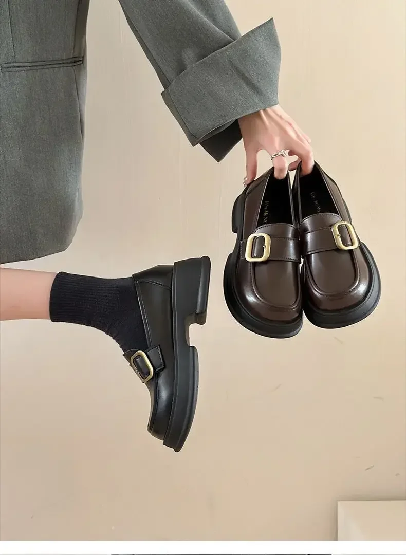 Women's Soft Leather Shoes Thick Sole British Style Flats New Spring Summer Collection Jk Uniform Loafers Chaussure Femme Mujer