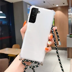 Transparent Soft Shockproof Silicone TPU Cover with Crossbody Lanyard Attachment for Oneplus Turbo 6V (Black rice)