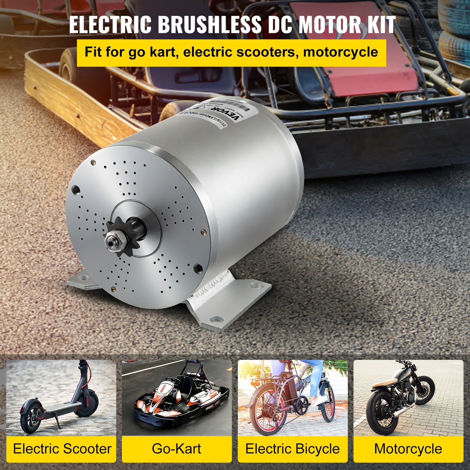 VEVOR Brushless DC Motor Electric Bikes Motor 500W-3000W 36V-72V With Speed Controller & Charger for E-Scooters Go-Karts E-Bike