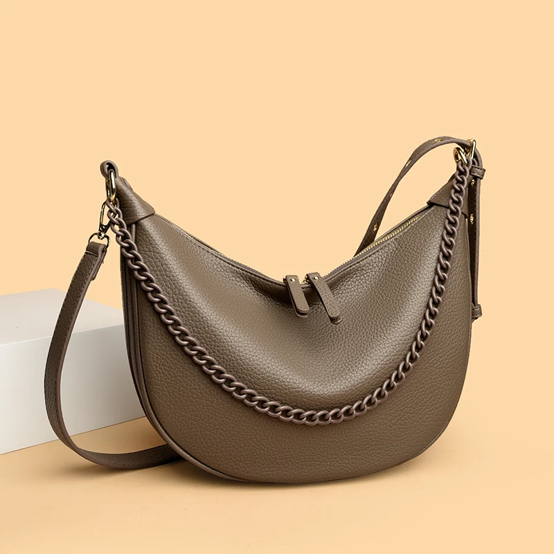 2026 Borsa tote da donna di lusso di marca genuina Designer Borsa a tracolla a tracolla in morbida pelle retrò Catena di moda Tinta unita Sac A Main - immagine 2