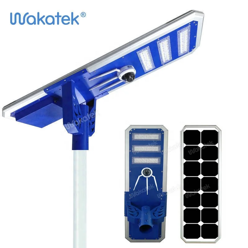 WAKATEK 태양 Wifi 카메라 2022 올인원 가로등 60W LED 단결정 패널 도로 30W 고효율 180 85