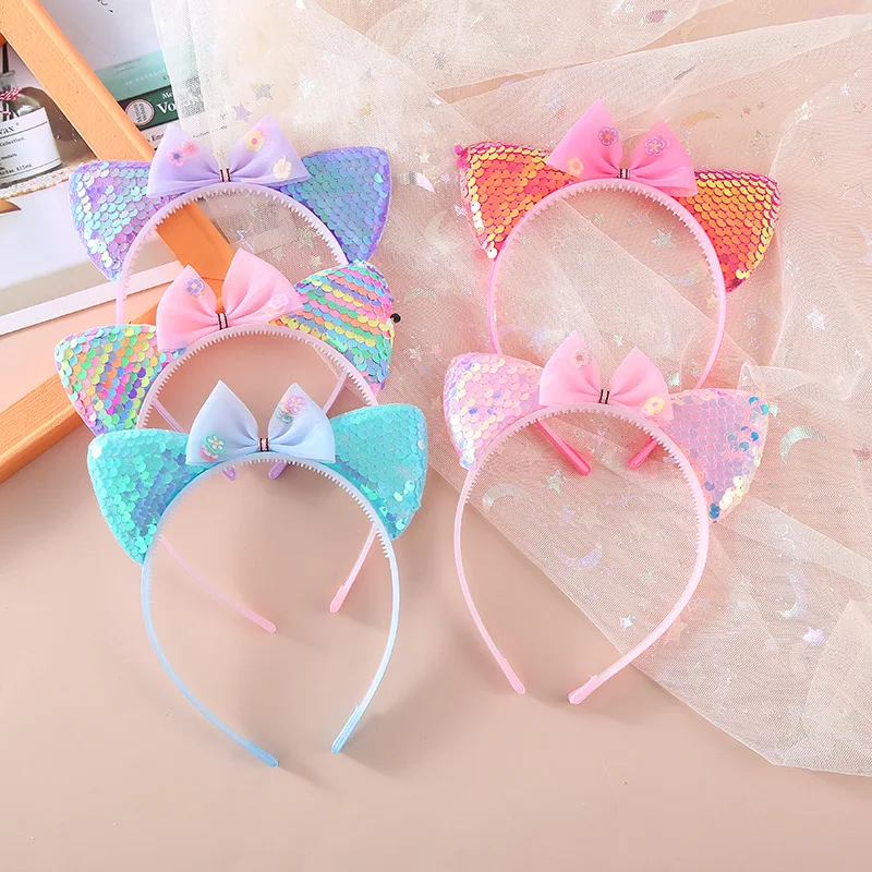 New Children's Sequined Explosive Cartoon Sweet Headband Custom Starfish Shell Scale Sequin Cat Ear Jewelry Accessories Headwear