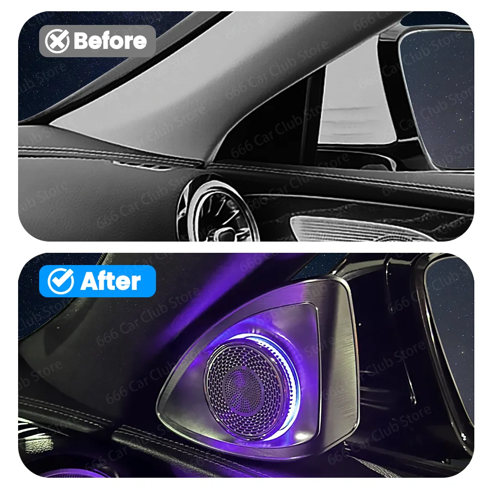 메르세데스 벤츠 W257 CLS C257 차량용 신형 64색 4D 트위터 스피커 RGB LED 엠비언트 라이트 4D 회전 트레블 혼 개조