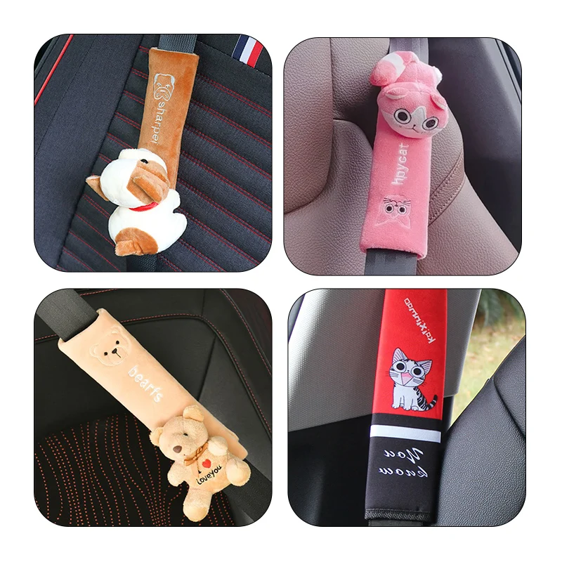 Cute Cartoon Car Seatbelt Cover Seat Belt Harness Cushion Shoulder Strap Protector Pad for Children/ Kids Toy animal Ornaments seat belt covers