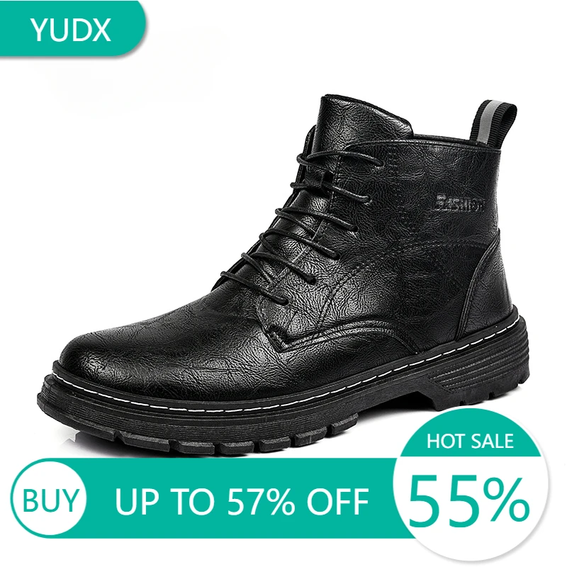 

Мужские кожаные ботинки до щиколотки, коричневые непромокаемые Нескользящие ботинки, мотоциклетная обувь, размеры 39-44, для осени, 2019