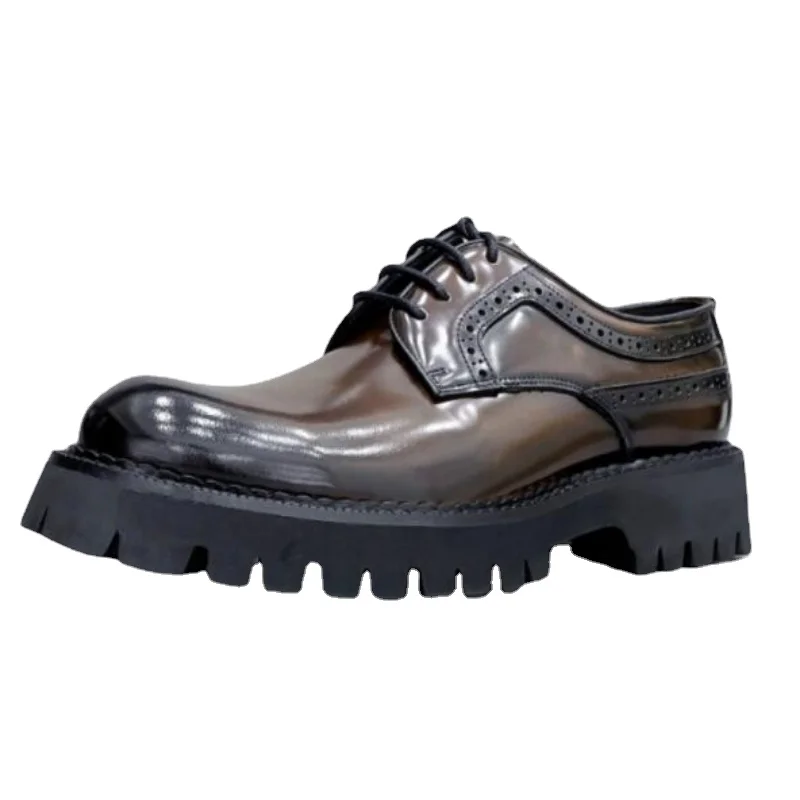 

British Style Men's Dress Shoes Genuine Leather Thick Sole Business Increased Casual Shoes Soft Sole Wedding Groom's Derby Shoes
