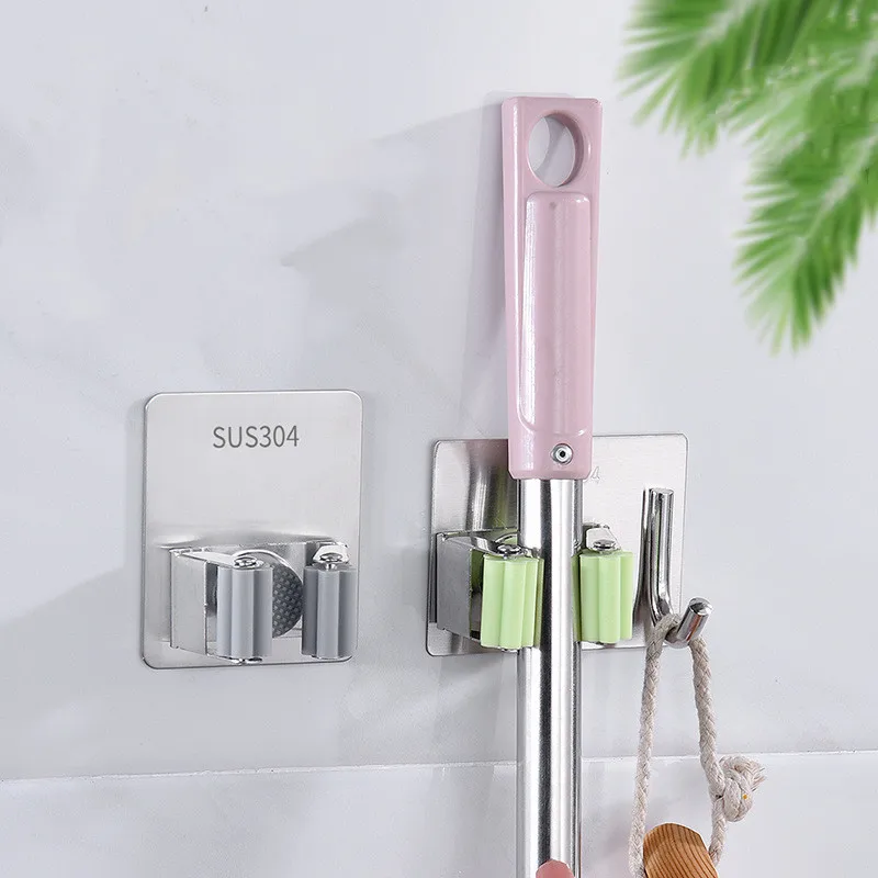 

1 Pcs Top 304 Stainless Steel Wall Mounted Mop Organizer Holder RackBrush Broom Hanger Hook Kitchen Bathroom Strong Hooks
