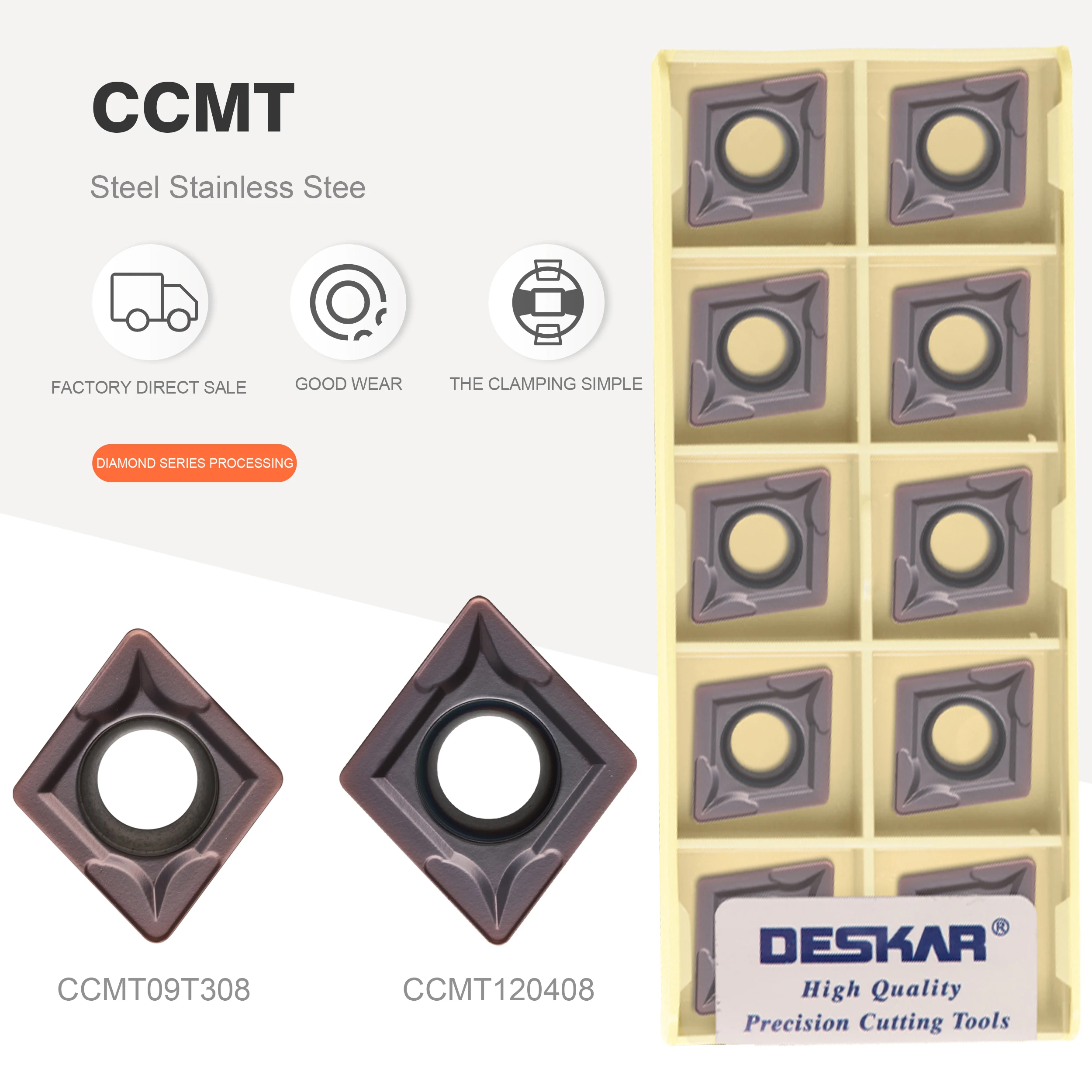 DESKAR Klinge CCMT060204 CCMT09T304 CCMT120404 LF6018 Einsatz CCMT Schneidwerkzeug für numerisch gesteuerte Drehmaschinen zum Drehen von Edelstahl