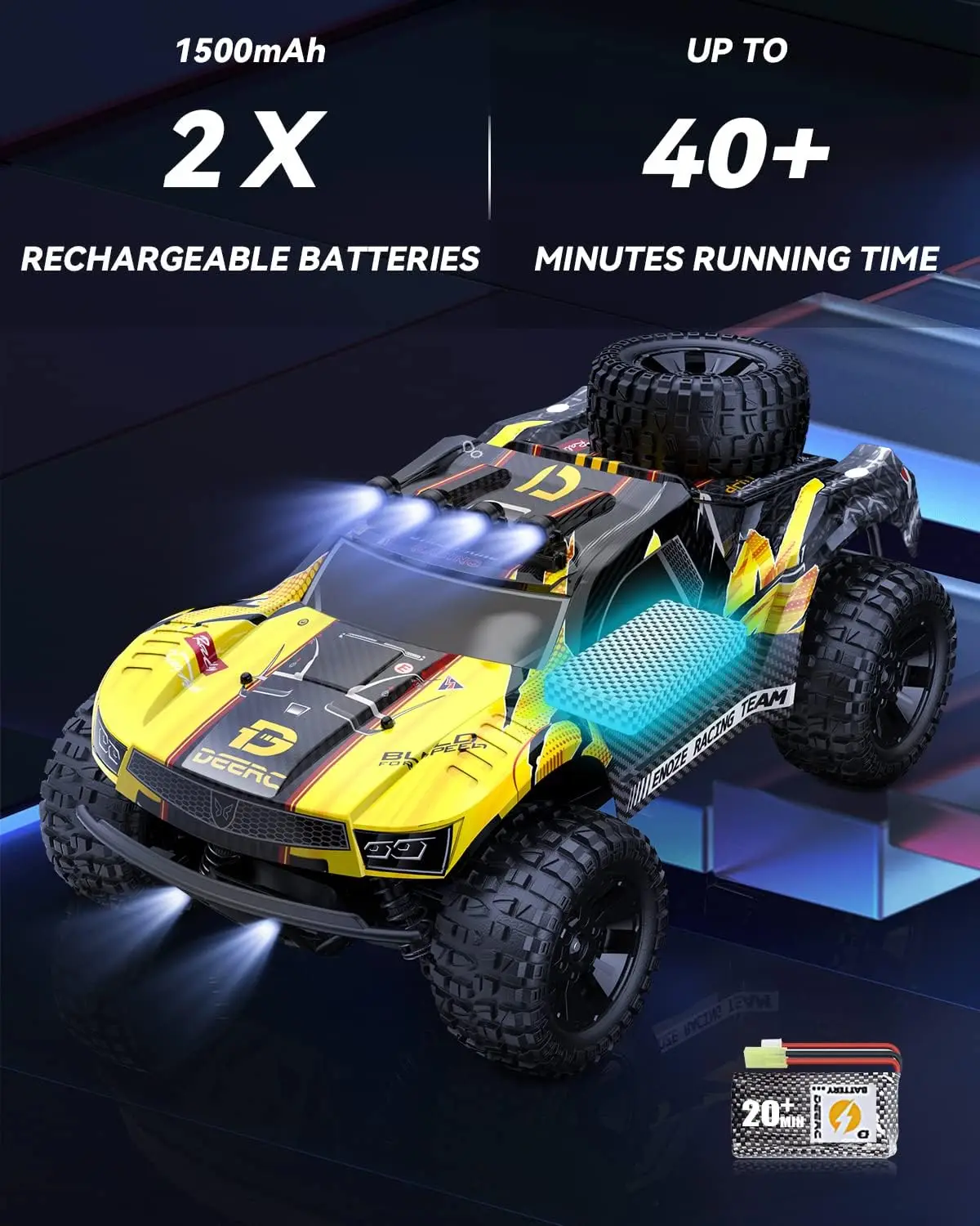 9201E 1:10 Large Remote Control Truck with Lights, Fast Short Course RC Car, 48 km/h 4x4 Off-Road Hobby Grade Toy Monster