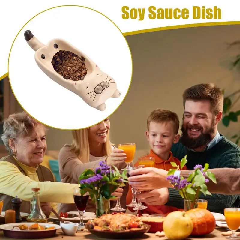 Ceramic Soy Sauce Dish Dipping Bowls Cat Shape Ceramic Sauce Dishes Japanese Seasoning Plate Small Kitchen Accessories For